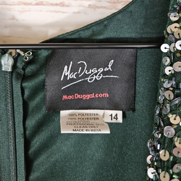 NWT Mac Duggal | Cap Sleeve Green Sequined High Slit Gown - Picture 9 of 10